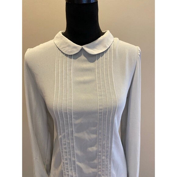 Jonathan Martin Blouse Sz 13 / 14 Fitted Sheer Gray Peter Pan Collar Button Back - Picture 2 of 12